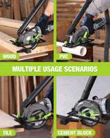 WORKPRO 5.8Amp 3500RPM Circular Saw with Parallel Guide, Maximum Cutting Depth 1-11/16"(90°),1-1/8"(45°), Compact Circular Saw with Three 4-1/2" Blades for Wood, PVC, Tile, Cement Block