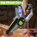 WORKPRO Mini Chainsaw, 6.3" Cordless Electric Compact Chain Saw with 2 Batteries, Replacement Guide Bar and Chain