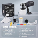 WORKPRO Paint Sprayer, 800W HVLP Spray Gun with 4 Nozzles & 3 Patterns | Large 1300ml Container, Adjustable Flow Control, Easy to Clean, for Furniture, Cabinets, Walls, Fences, Doors & DIY Projects