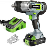 WORKPRO 20V Cordless Impact Wrench with Fast Charger Belt Clip for Easy Carrying
