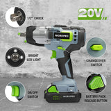 WORKPRO 20V Cordless Impact Wrench with Fast Charger Belt Clip for Easy Carrying