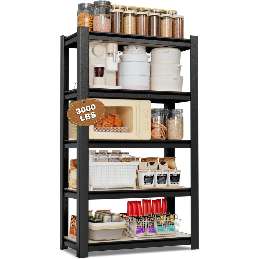 WORKPRO 5-Tier Heavy Duty Metal Particle Board Shelving Unit, 24.1"Wx16.2"Dx60"H, 3000lbs Capacity - Black
