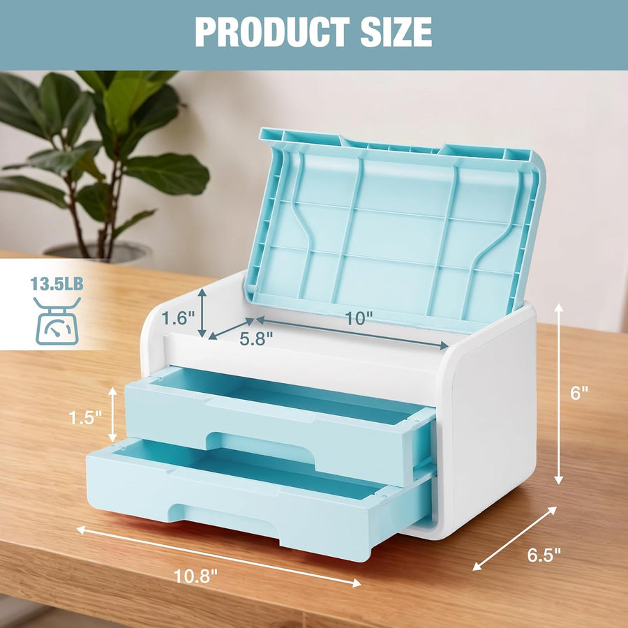 WORKPRO Mini Plastic Tool Box with 2-Drawer, Macaron Blue and White