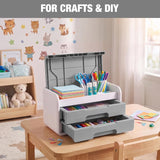 WORKPRO Mini Plastic Tool Box with 2-Drawer, Grey and White