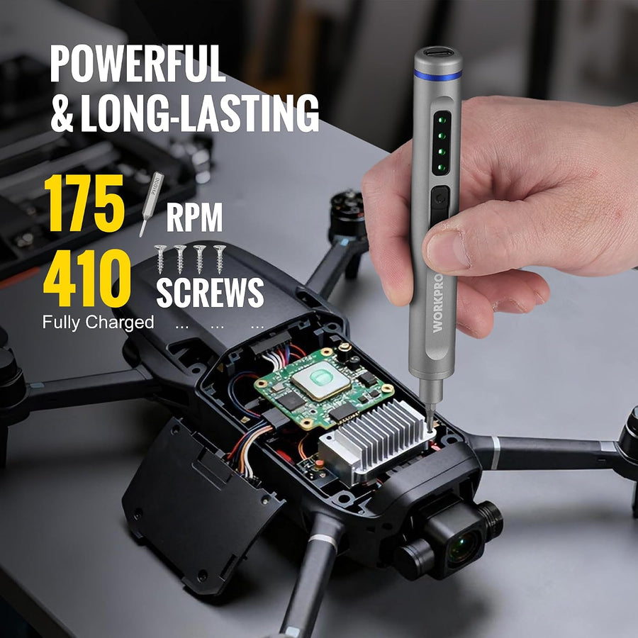 WORKPRO Mini Electric Screwdriver with Magnetizer, 36 S2 Steel Bits & 2 Pry Bars, 3.7V Rechargeable Precision Screwdriver Set for Phone Camera Laptop