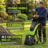 WORKPRO Electric Wood Chipper, 15A 4300RPM Corded Branch Shredder, 1.73" Cutting Capacity, 14:1 Reduction Ratio, SK5 Dual-Blade System, Portable Yard Chipper with Wheels & Collection Bag