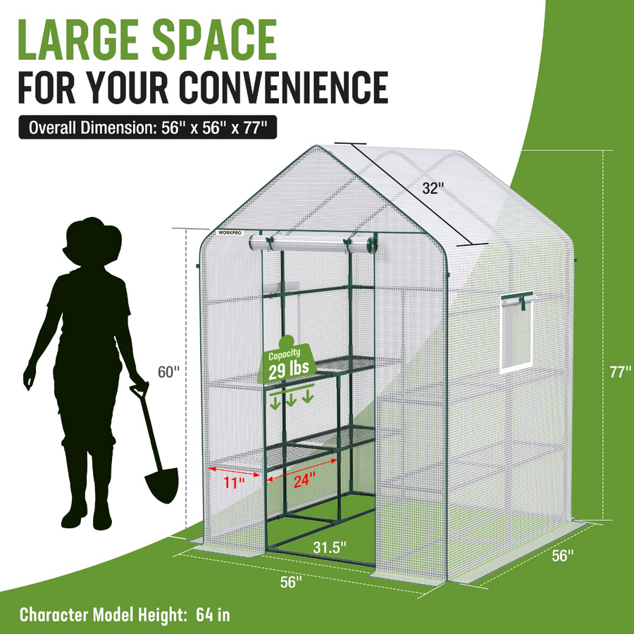 WORKPRO 56” L x 56”W x 77'' H Large 3 Tier 8 Shelves Outdoor Portable Walk-in Gardening Greenhouse