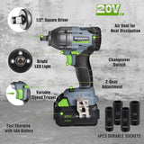 WORKPRO 1/2 inch, 20V Cordless Impact Wrench, with 4.0 Ah Battery, Fast Charger, 4 Impact Sockets and Storage Case