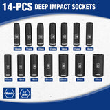 WORKPRO 14-Piece 1/2" Drive Deep Impact Socket Set, 6-Point Impact Deep Socket Set with Heavy Duty Storage Case for Automotive and Mechanical Repairs, 10mm-27mm, Cr-V Steel, Metric
