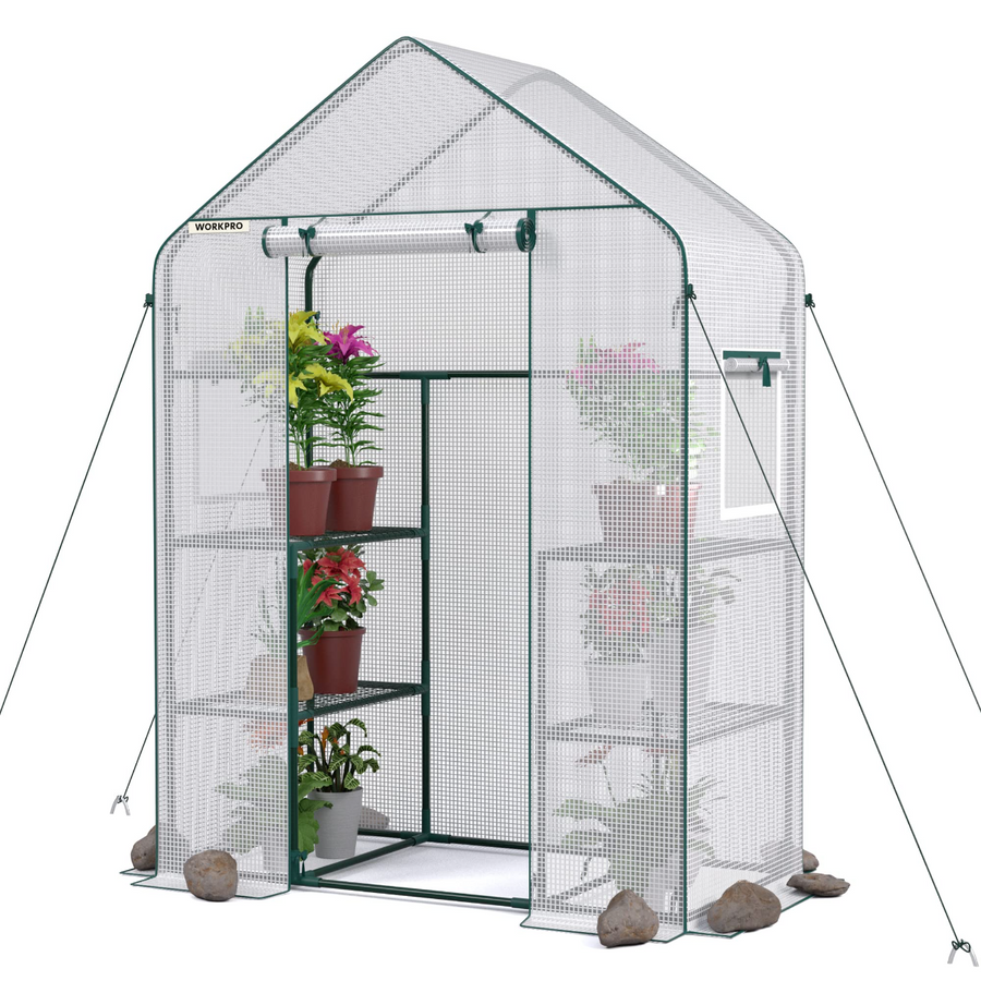 WORKPRO 56" L X 28" W X 77" H 3 Tier 4 Shelves Portable Mini Walk-in Greenhouse