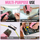 WORKPRO 7.2V Cordless Mini Heat Gun for DIY Crafts, 4000mAh Hot Air Gun, 1.5s Fast Heating, 3 Temp Settings (Cool/572°F/842°F), USB-C Rechargeable - Pink Ribbon