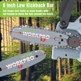 WORKPRO Mini Chainsaw, 6.3" Cordless Electric Compact Chain Saw with 2 Batteries, Replacement Guide Bar and Chain