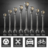 WORKPRO 8 Pcs Flex-Head Ratcheting Combination Wrench Set with Organizer Bag, Metric