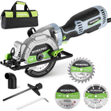 WORKPRO 5.8Amp 3500RPM Circular Saw with Parallel Guide, Maximum Cutting Depth 1-11/16"(90°),1-1/8"(45°), Compact Circular Saw with Three 4-1/2" Blades for Wood, PVC, Tile, Cement Block