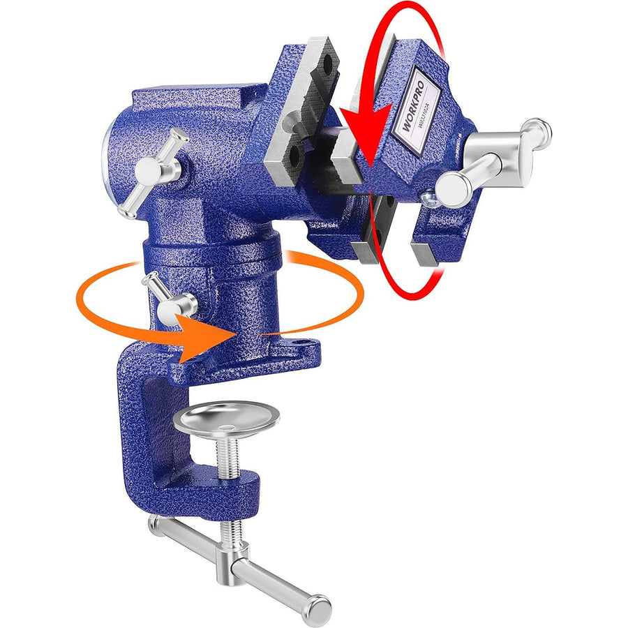 WORKPRO Dual Jaws Table Vise 2.5" & 1.5", 360° Swivel Clamp-On Bench Vise for Woodworking, Metalworking, DIY, Multi-position Small Portable Vise, Mini Vice Clamp for Workbench, Golf Club Regripping