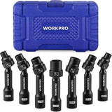 WORKPRO 7PCS 1/2" Drive Driveline Socket Set with Storage Case | 12-Point SAE Swivel Socket, CR-MO Steel Driveline Limited Clearance Socket Set for Automotive and Mechanical Use