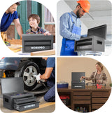 WORKPRO 15 Inch Heavy Duty Metal Tool Box with 2 Drawers & 1 Top Storage, Grey