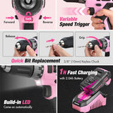 WORKPRO Pink Drill Set with UPGRADED Tool Bag, 157PCS Tool Kit For Home with 20V Cordless Drill Driver, Household Pink Tool Set including Screwdriver, Hammer, Tool Kit for Women and Men - Pink Ribbon