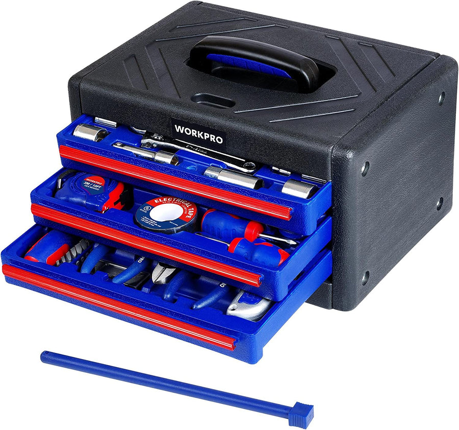 WORKPRO 125 Pcs Home Repair Tool Set with 3-Drawer Storage Case