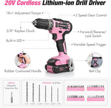 WORKPRO Pink Drill Set with UPGRADED Tool Bag, 157PCS Tool Kit For Home with 20V Cordless Drill Driver, Household Pink Tool Set including Screwdriver, Hammer, Tool Kit for Women and Men - Pink Ribbon
