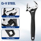 WORKPRO 4-piece Adjustable Wrench Set, 6-inch, 8-inch, 10-inch, 12-inch, Cr-V Steel, Corrosion-Resistant Black Oxide Finish for Automotive Plumbing and Household Repairs