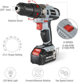 WORKPRO Cordless Drill Driver/Impact 20V Lithium Combo Kit(1.5Ah),1 Battery,Charger and Storage Bag Included