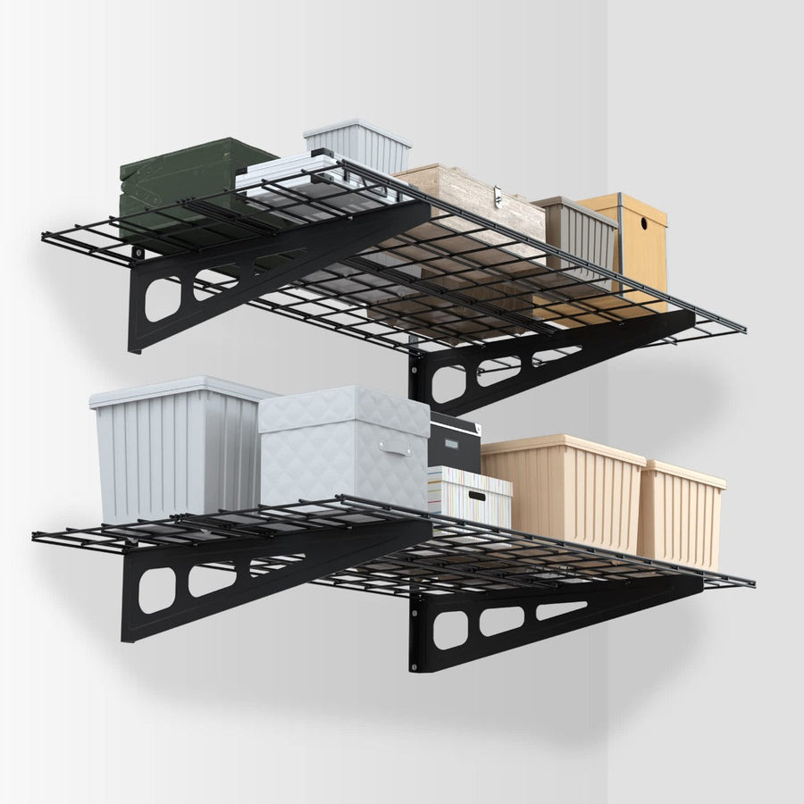 WORKPRO 2-Pack 2x4FT Heavy Duty Garage Wall Mounted Shelving, 48” x 24", 400lbs Load Capacity (Total), Black