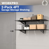 WORKPRO 2-Pack 2x4FT Heavy Duty Garage Wall Mounted Shelving, 48” x 24", 400lbs Load Capacity (Total), Black