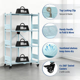 WORKPRO 4-Tier Folding Shelf, No-Assembly Metal Storage Rack with Wheels, 600 lbs Capacity (with Leveling Feet), Collapsible Shelving Unit for Kitchen, Pantry, Closet & Craft Shows - Blue