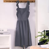 Apron Cotton-Linen Lotus Leaf Lace Two Pockets