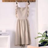 Apron Cotton-Linen Lotus Leaf Lace Two Pockets