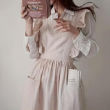 Apron Cotton-Linen Lotus Leaf Lace Two Pockets