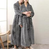 Bathrobe All-Season Soft Breathable Fleece Pockets & Belt