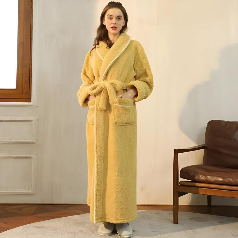 Bathrobe Unisex Coral Fleece Shawl Collar & Pockets