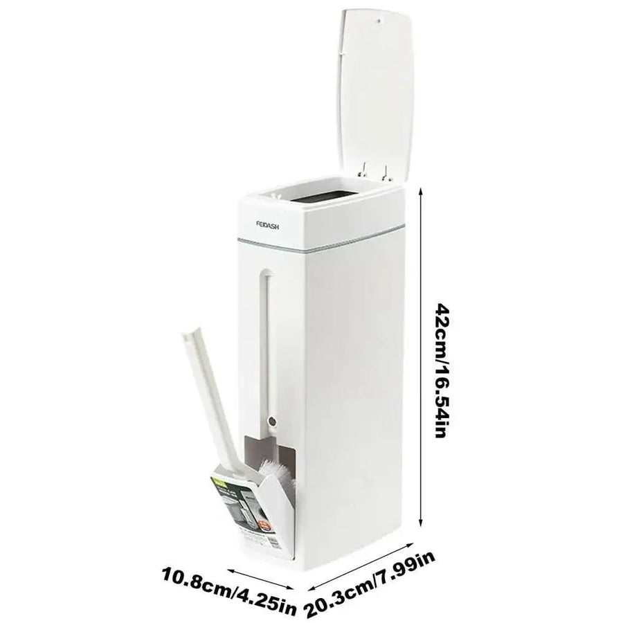 Bathroom Trash Bin Slim Space-Saving Integrated Brush