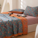 Blanket Reversible Ginkgo Leaf Print Organic Cotton Hypoallergenic