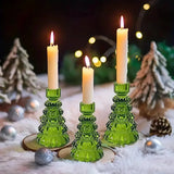 Candle Holders Christmas Tree Glass Set of 3