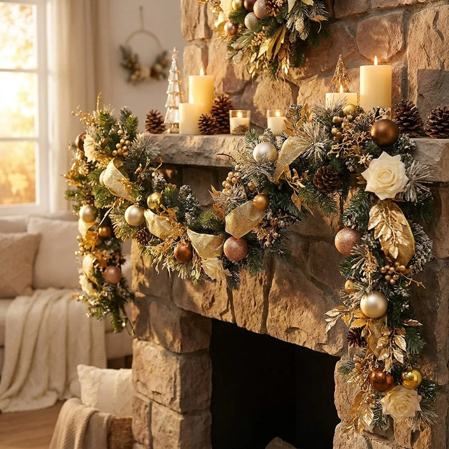 Christmas Garland Artificial Rattan Maintenance-Free Indoor & Outdoor