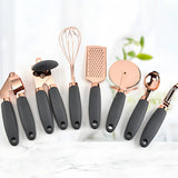 Cooking Utensil Set Rose Gold Ergonomic Silicone Handles