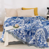 Cotton Blanket Breathable Paisley & Tassel Machine Washable