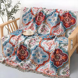 Cotton Blanket Moroccan Mosaic Tassel Fringe & Reversible