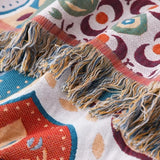 Cotton Blanket Moroccan Mosaic Tassel Fringe & Reversible