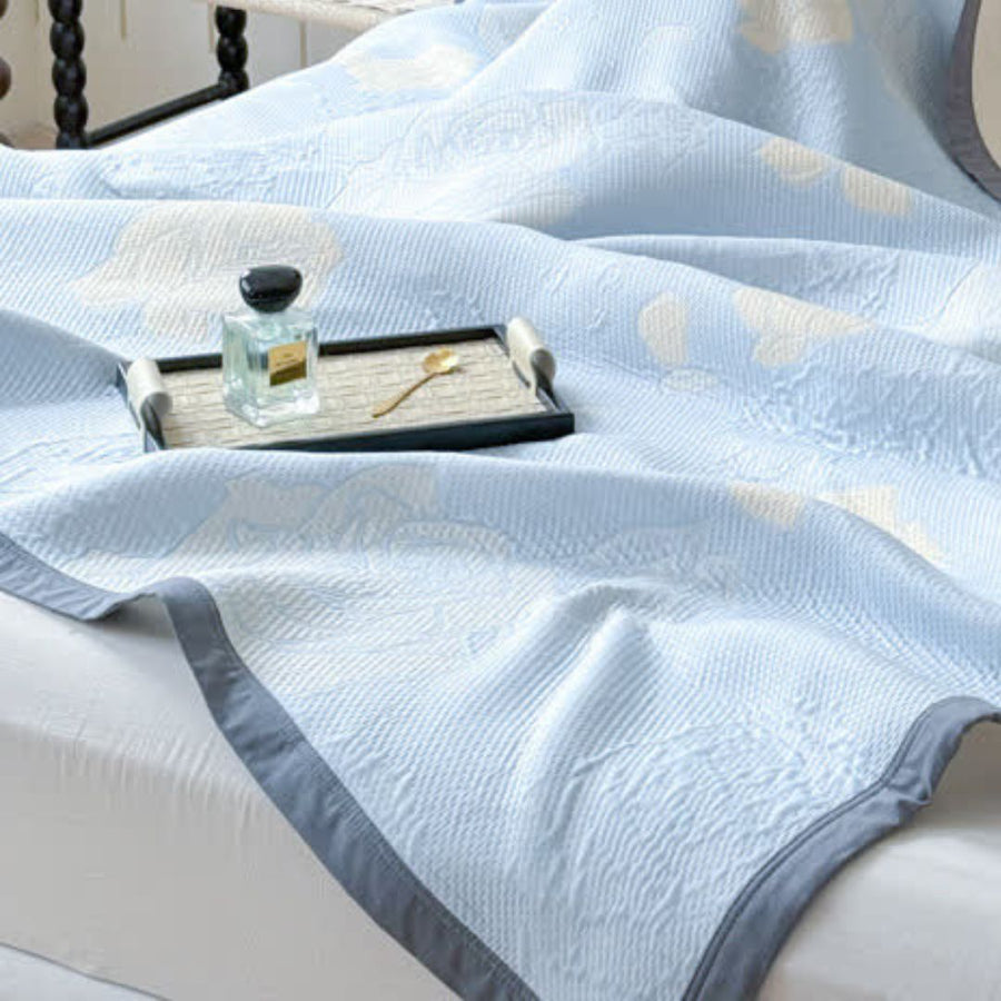 Cotton Blanket Reversible Blue Floral Breathable & Machine Washable