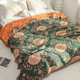 Cotton Blanket Reversible Floral Lightweight Fringe