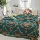 Cotton Blanket Reversible Floral Lightweight Fringe