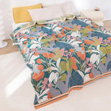 Cotton Gauze Blanket Botanical Print All-Season Machine Washable