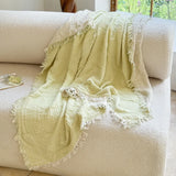 Cotton Muslin Blanket Breathable All-Season Fringed