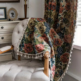 Curtain Panel Floral Jacquard Microfiber Blend Tassels