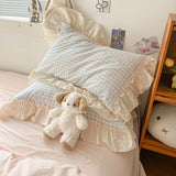 Duvet Cover Set Cotton Blend Gingham Ruffled Edges