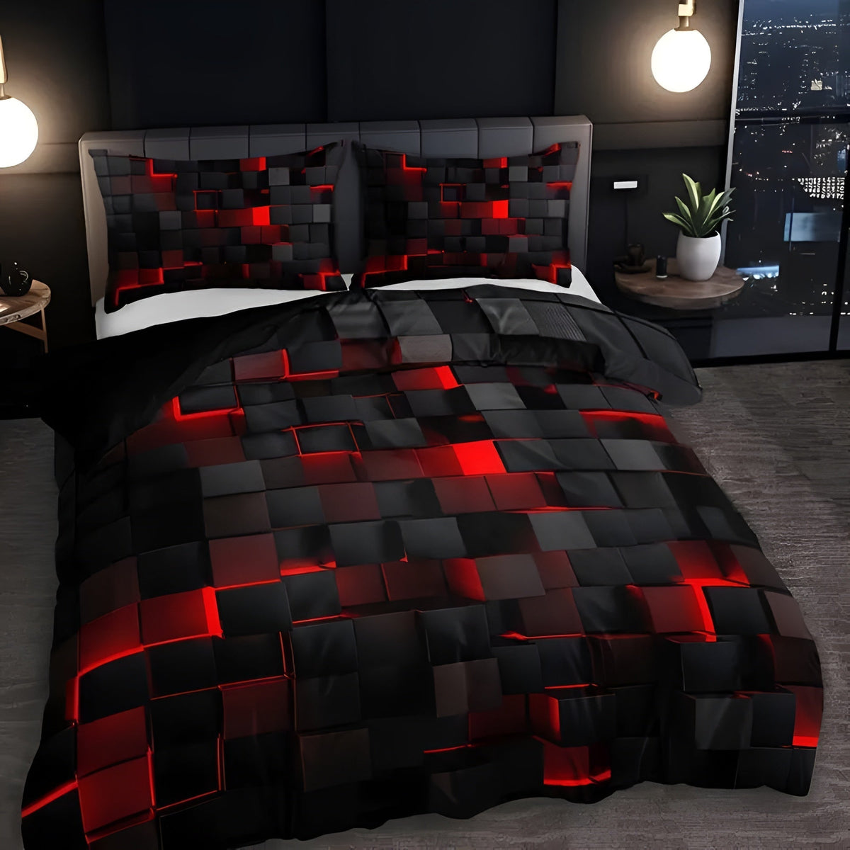 Duvet Cover Set Microfiber Cotton Neon 3D Grid